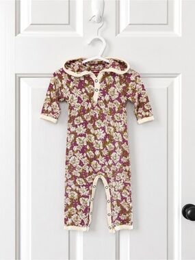 Milkbarn  Bamboo Floral Hooded Romper 3-6M Purple